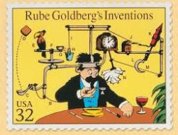 For those unfamiliar with the "Rube Goldberg" reference, he was a cartoonist of the early 20th Century, made famous by is cartoons of crazy assemblages of mismatched parts to perform otherwise simple functions.